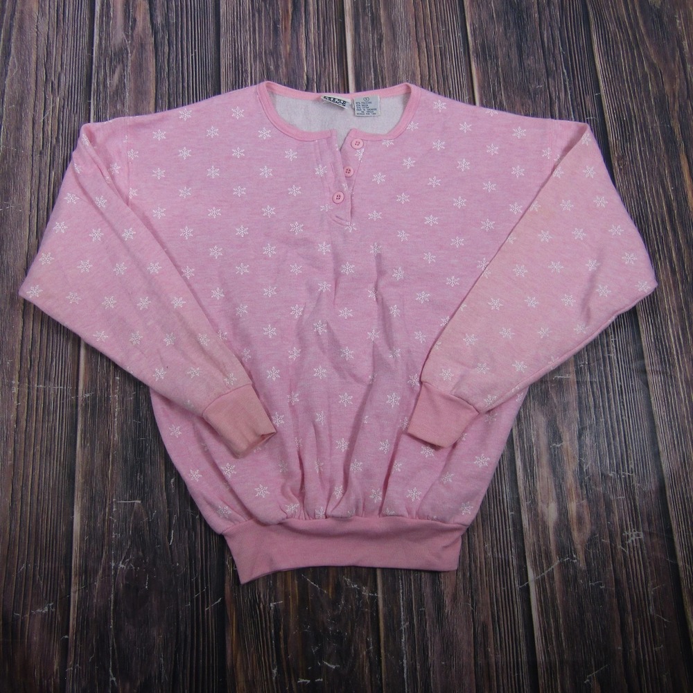 Trend Basics Sweater Womens Small Pink Snowflake Henley Pullover Granny Core 90s